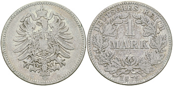 Германия 1 марка 1875 H Weege 17, J. 9, KM 7 серебро 65-113