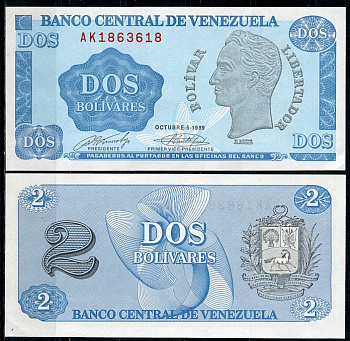 Венесуэла 2 боливара 1989 Симон Боливар Pick 69 a  бумага  UNC (пресс) 447-43-1