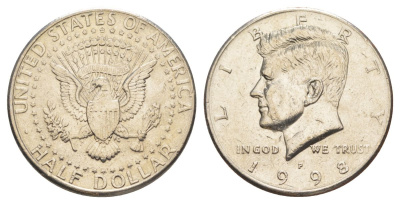 США 1/2 доллара (50 центов) 1998 P, Джон Кеннеди KM A202b медь плакированная медно-никелем aUNC 4517-915