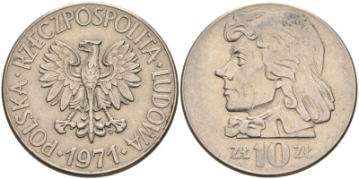 Польша 10 злотых 1971 MW, Тадеуш Костюшко KM 50а медно-никель 4572-412