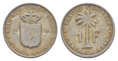 Руанда-Урунди 1 франк 1958 KM 4 алюминий 4647-1236