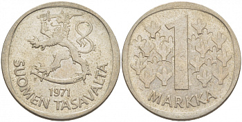 ФИНЛЯНДИЯ 1 МАРКА 1971 S KM 49а медно-никель 3718-751