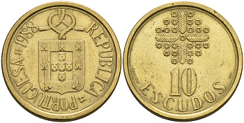Португалия 10 эскудо 1988  KM 633 никель латунь    4161-836