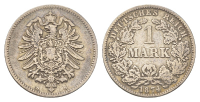 Германия 1 марка 1874 D, Вильгельм I (1861-1888) KM 7, J. 9 серебро 4626-135