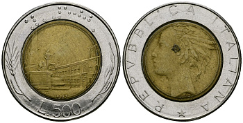 Италия 500 лир 1987 R, Квиринальский дворец в Риме KM 111 биметалл 4138-642