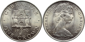 Гибралтар 1 крона 1970 Елизавета II (1952-2022), старый замок KM 4 медно-никель  UNC  74-623