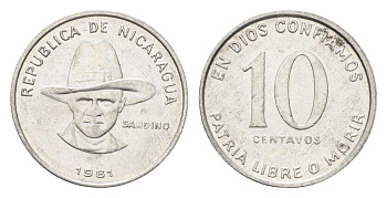 Никарагуа 10 сентаво 1981 год-тип KM 50 алюминий UNC 4668-816