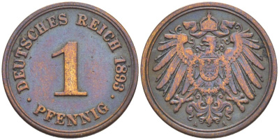 ГЕРМАНИЯ 1 ПФЕННИГ 1893 A KM 10, Jager. 10, Weege 2 медь 4528-1125