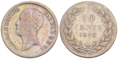 НИДЕРЛАНДЫ 10 ЦЕНТОВ 1849 ВИЛЛИАМ II (1840-1849), С ТОЧКОЙ ПОСЛЕ ДАТЫ KM 75 серебро 4532-1153