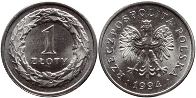 Польша 1 злотый 1994 MW KM 282 медно-никель UNC 4390-513