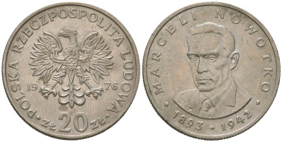 Польша 20 злотых 1976 MW, Марсель Новотко Y 69 медно-никель 4619-634