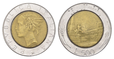 Италия 500 лир 1988 R, Квиринальский дворец в Риме KM 111 биметалл 4704-957