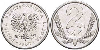 Польша 2 злотых 1989 MW, Народная Республика KM 80.3, Parchimowicz 219a алюминий 4516-1146