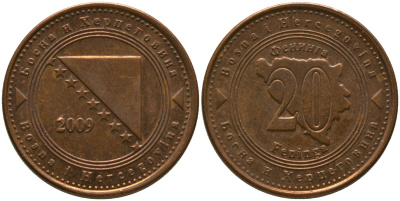 Босния и Герцеговина 20 фенингов 2009 KM 116 сталь плакированная медью 4551-923