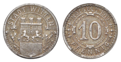 Виттен 10 пфеннигов 1919 Funck 604.5, Men05 27464.10, Men18 34499.10 железо 4708-959
