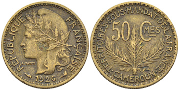 Французский Камерун 50 сантимов 1926 (а), монетный двор Париж KM 1 алюминиевая бронза 75-538
