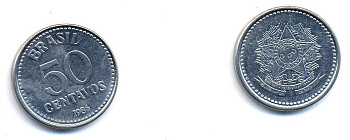 Бразилия 50 сентаво 1986 реформа 1986-1989 KM 604 нержавеющая сталь aUNC 76-835