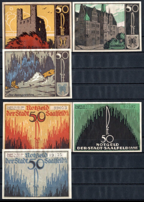 Заальфельд (Заале) (Тюрингия) полный набор из 3 нотгельдов (50 пфеннигов) 1921 Mehl Grabowski 1155 бумага aUNC 7553-19-2-1