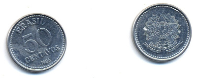 Бразилия 50 сентаво 1986 реформа 1986-1989 KM 604 нержавеющая сталь aUNC 76-835