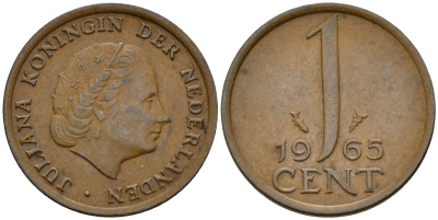 Нидерланды 1 цент 1965 Юлиана (1949-1980) KM 180 бронза    4598-238