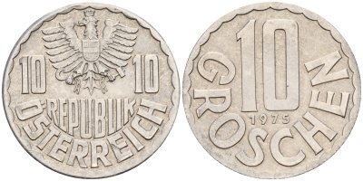 Австрия 10 грошей 1975  KM 2878 цинк    4189-244