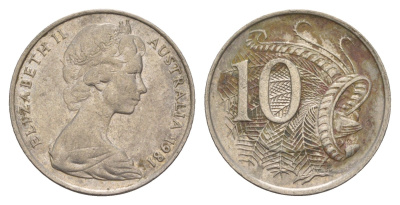 Австралия 10 центов 1981 Елизавета II (1952-2022), птица лирахвост KM 65 медно-никель 4657-147