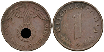 Германия 1 рейхспфенниг 1939 G KM 89, J 361 бронза 4136-1234