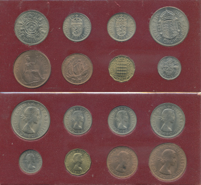 Великобритания набор из 8 монет 1966-1967 в картоне, Елизавета UNC 3-6-3-58