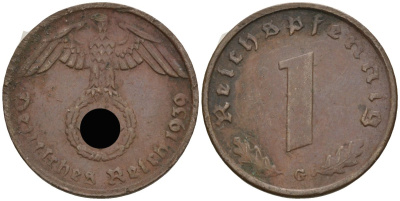 Германия 1 рейхспфенниг 1939 G KM 89, J 361 бронза 4136-1234