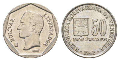 Венесуэла 50 боливаров 2002 Симон Болива Y 81a цинк алюминий UNC 4519-241