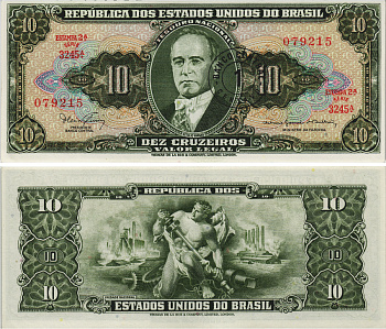 БРАЗИЛИЯ 1 СЕНТАВО 1967 НАДПЕЧАТКА НА 10 КРУЗЕЙРО, СЕРИЯ 3245, ESTAMPA 2A, ЖЕТУЛИУ ВАРГАС Pick 183b бумага UNC (ПРЕСС) 8605-45-1-2