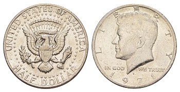 США 1/2 доллара (50 центов) 1971 D, Джон Кеннеди KM 202b медь плакированная медно-никелем aUNC 180-145