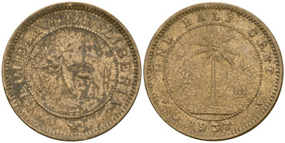 Либерия 1/2 цента 1937 KM 10 латунь 4174-343
