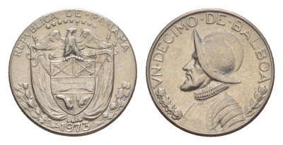 Панама 1/10 бальбоа (10 сентесимо) 1973 KM 10 медь плакированная медно-никелем UNC 4644-151