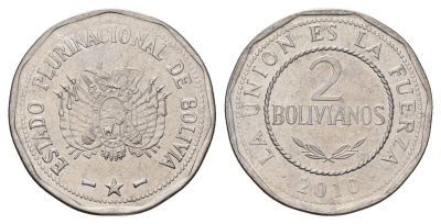 Боливия 2 боливиано 2010 KM 218 нержавеющая сталь UNC 4666-821