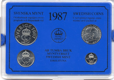 Швеция набор монетного двора из 4 монет 1987 в пластике, Карл XVI Густав (1973- ) KM MS43 UNC 4-3-7-151