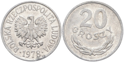 Польша 20 грошей 1978 MW KM A47 алюминий 3336-1222