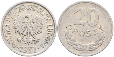 Польша 20 грошей 1977 MW KM А47 алюминий    4174-717