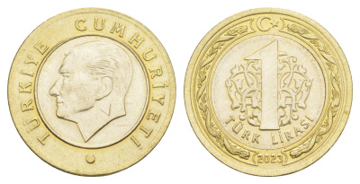 Турция 1 лира 2023 Кемаль Ататюрк KM 1244 биметалл UNC 4650-513
