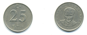 ТУРЦИЯ 25 КУРУШ 2005 KM 1167 медь никель цинк 176-1033