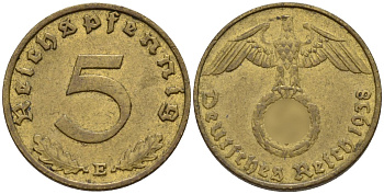 Германия 5 рейхспфеннигов 1938 E KM 91, J. 363 алюминиевая бронза 4151-849