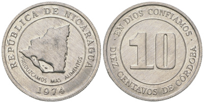 Никарагуа 10 сентаво 1974 ФАО KM 29 алюминий UNC 4528-946