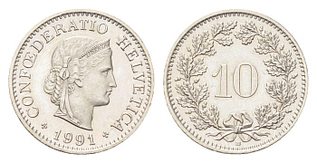 Швейцария 10 раппенов 1991 B KM 27 медно-никель 4708-234