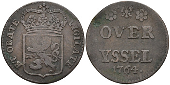 Оверэйсел (Overyssel), Нидерланды 1 дуит 1764 KM 90 медь 4575-1245