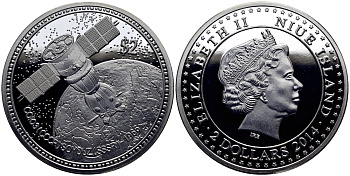 Ниуэ 2 доллара 2014 первый полет космического корабля Союз 1966 медно-никель PROOF 1068-4-31