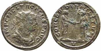 Римская Империя аврелианиан 275 - 276 Тацит CONCORDIA MILITVM Сисция Good Very fine RIC 131 бронза, серебрение 1073-16-46