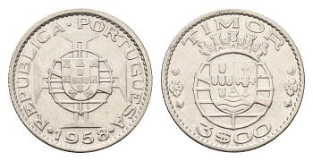 Португальский Тимор 3 эскудо 1958 год-тип KM 14 серебро 4669-763