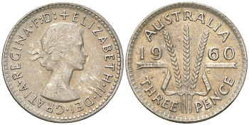 Австралия 3 пенса 1960 Елизавета II (1952-2022) KM 57 серебро 4621-1256