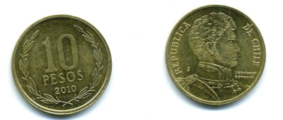 ЧИЛИ 10 ПЕСО 2010 ГЕНЕРАЛ БЕРНАРДО О ХИГГИНС KM 228.2 никель-бронза 37-915