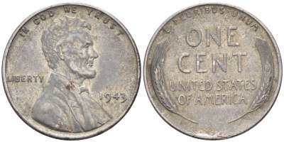 США 1 цент 1943 Авраам Линкольн KM 132а сталь плакированная цинком 4588-358